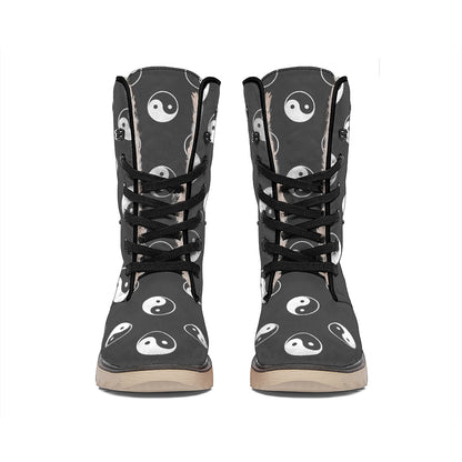 Grey And White Yin Yang Pattern Print Winter Boots