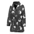 Grey And White Yin Yang Pattern Print Women's Bathrobe