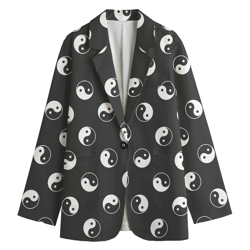 Grey And White Yin Yang Pattern Print Women's Blazer