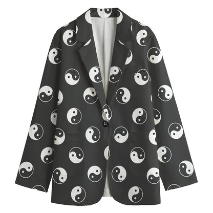 Grey And White Yin Yang Pattern Print Women's Blazer