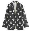 Grey And White Yin Yang Pattern Print Women's Cotton Blazer