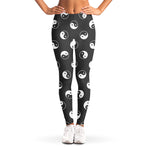Grey And White Yin Yang Pattern Print Women's Leggings