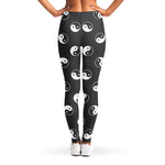 Grey And White Yin Yang Pattern Print Women's Leggings