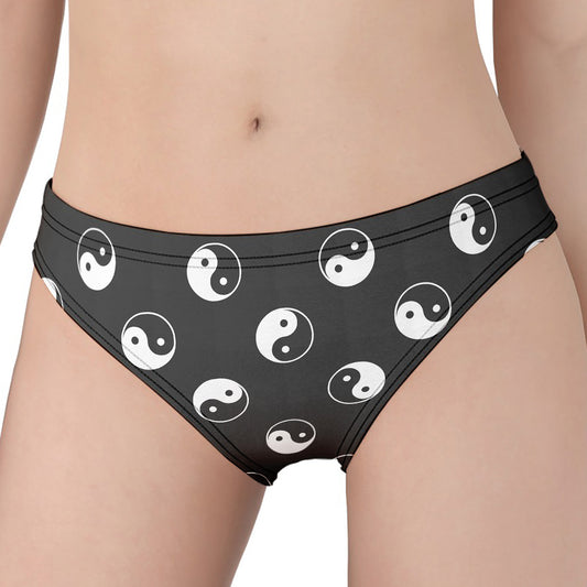 Grey And White Yin Yang Pattern Print Women's Panties