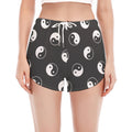 Grey And White Yin Yang Pattern Print Women's Split Running Shorts