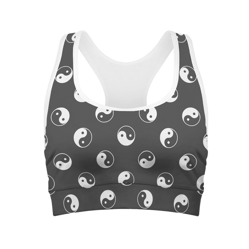 Grey And White Yin Yang Pattern Print Women's Sports Bra – GearFrost