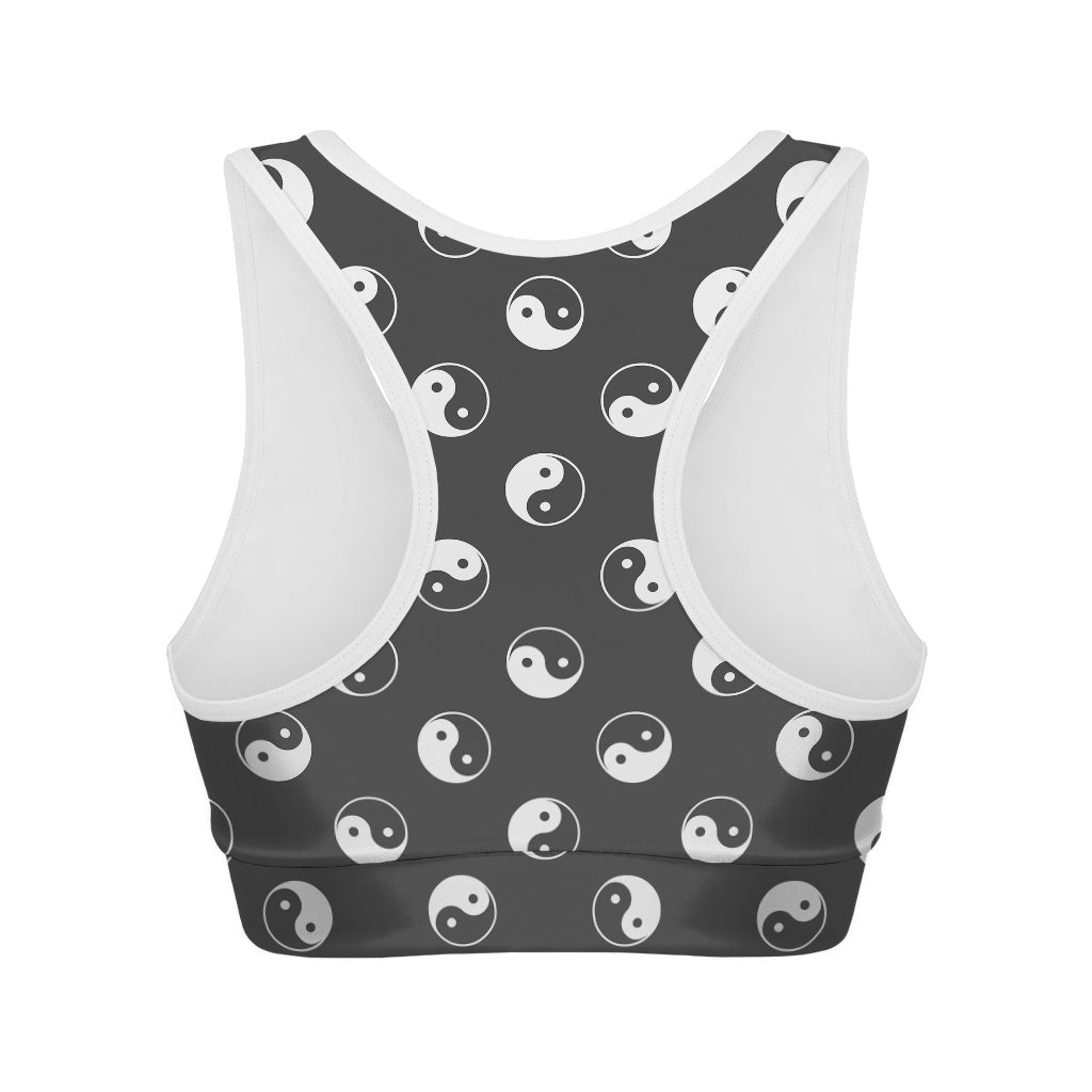 Grey And White Yin Yang Pattern Print Women's Sports Bra