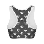 Grey And White Yin Yang Pattern Print Women's Sports Bra
