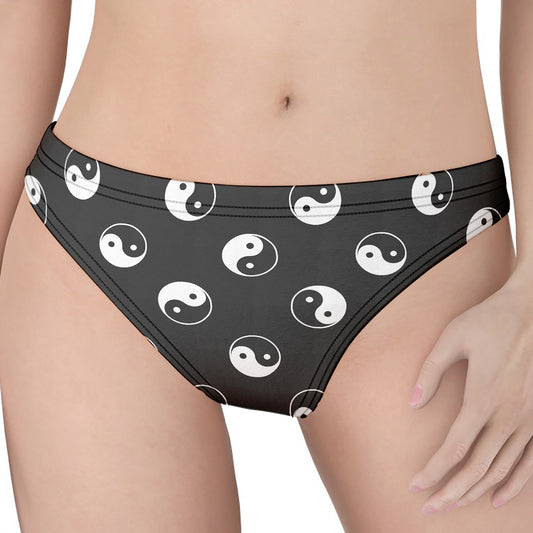 Grey And White Yin Yang Pattern Print Women's Thong
