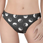 Grey And White Yin Yang Pattern Print Women's Thong