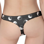 Grey And White Yin Yang Pattern Print Women's Thong