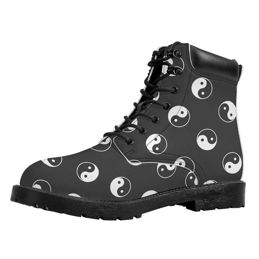 Grey And White Yin Yang Pattern Print Work Boots