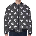 Grey And White Yin Yang Pattern Print Zip Sleeve Bomber Jacket