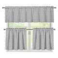 Grey And White Zigzag Pattern Print 3 Piece Kitchen Curtains