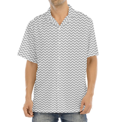 Grey And White Zigzag Pattern Print Aloha Shirt
