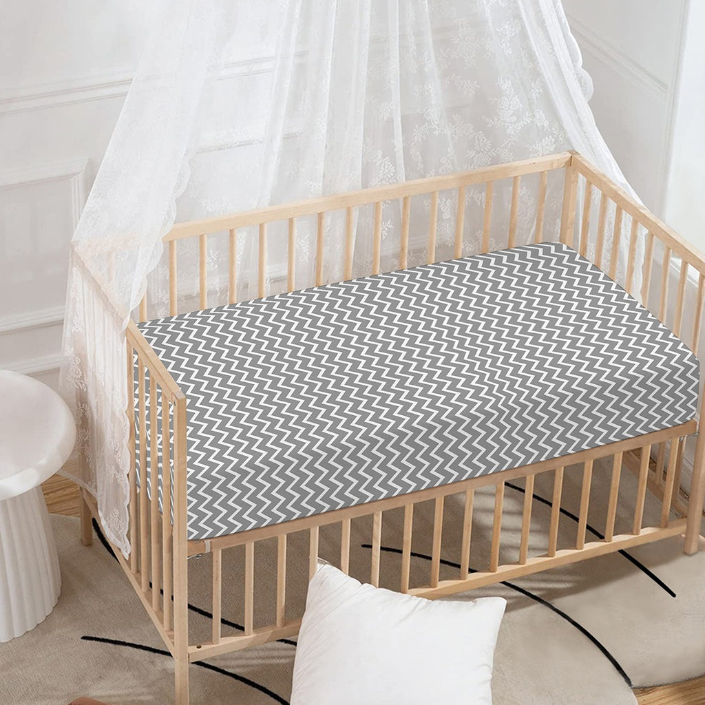 Grey And White Zigzag Pattern Print Baby Crib Sheet