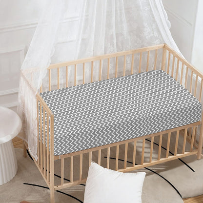 Grey And White Zigzag Pattern Print Baby Crib Sheet
