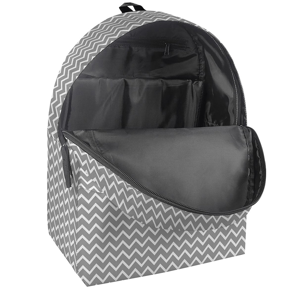 Grey And White Zigzag Pattern Print Backpack