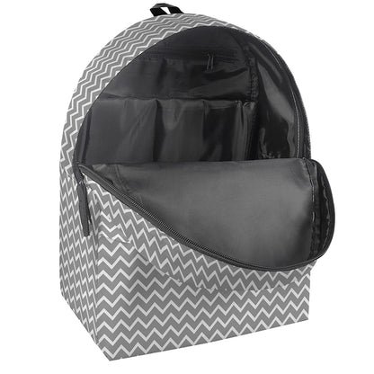 Grey And White Zigzag Pattern Print Backpack