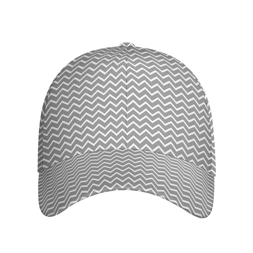 Grey And White Zigzag Pattern Print Baseball Cap