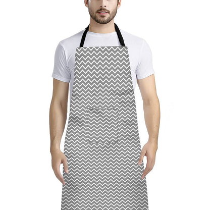 Grey And White Zigzag Pattern Print Bib Apron With Pocket