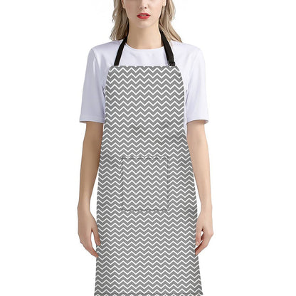 Grey And White Zigzag Pattern Print Bib Apron With Pocket