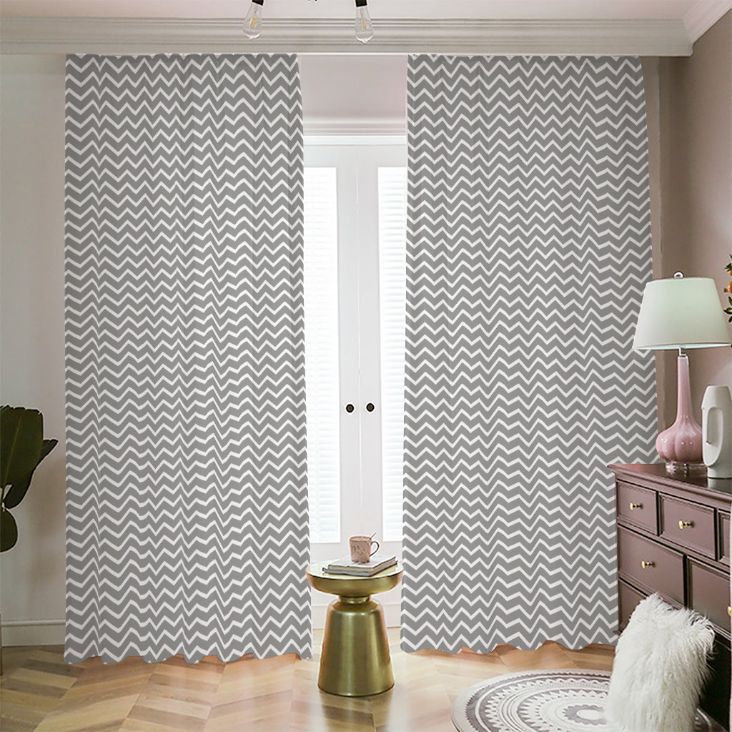 Grey And White Zigzag Pattern Print Blackout Pencil Pleat Curtains