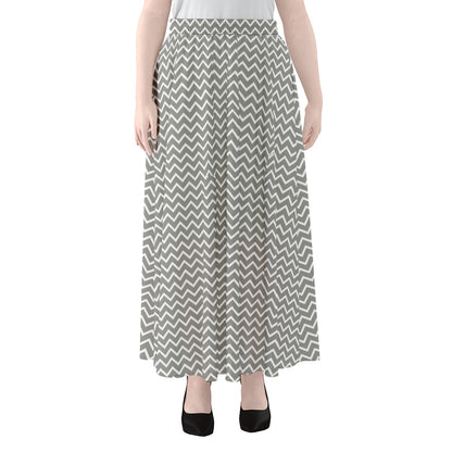 Grey And White Zigzag Pattern Print Chiffon Maxi Skirt