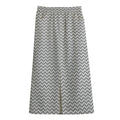 Grey And White Zigzag Pattern Print Cotton Front Slit Maxi Skirt