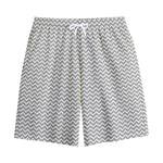 Grey And White Zigzag Pattern Print Cotton Shorts