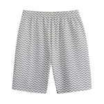 Grey And White Zigzag Pattern Print Cotton Shorts