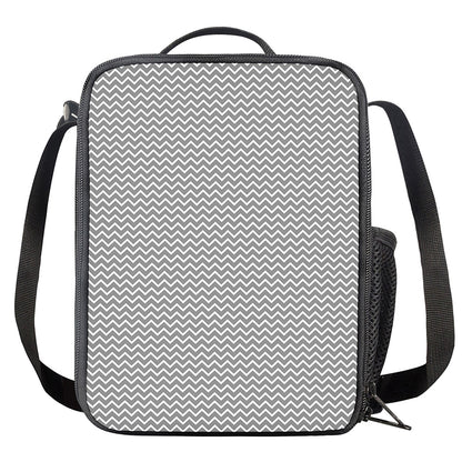 Grey And White Zigzag Pattern Print Crossbody Lunch Bag