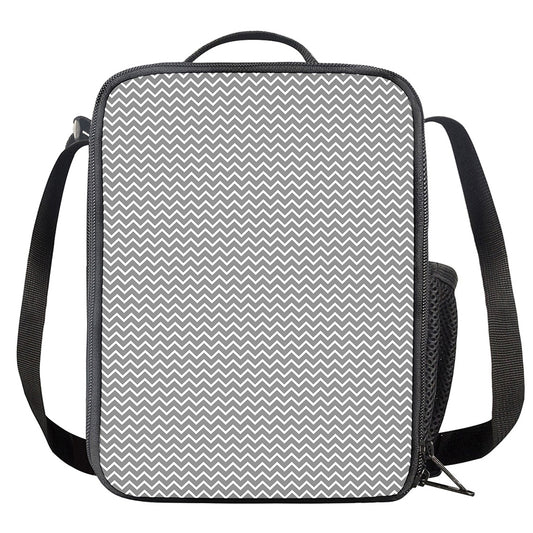 Grey And White Zigzag Pattern Print Crossbody Lunch Bag
