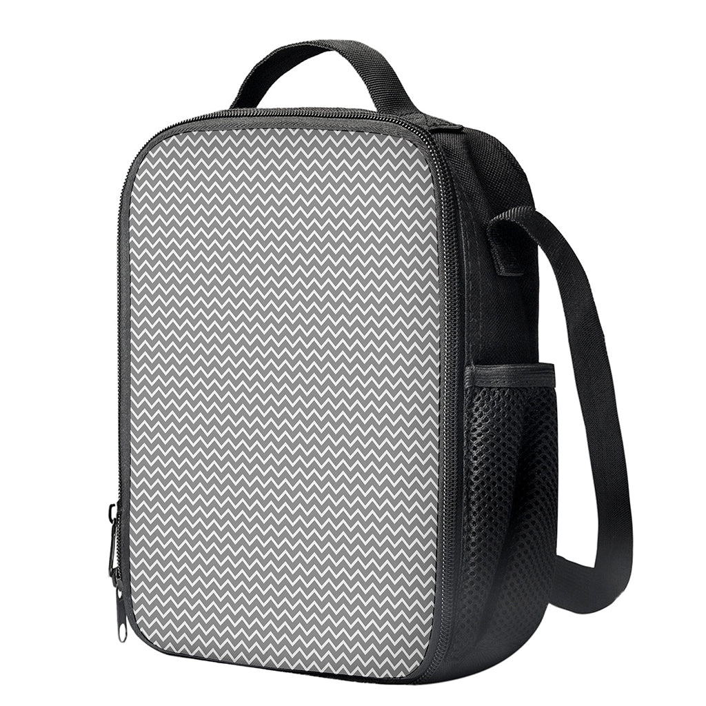 Grey And White Zigzag Pattern Print Crossbody Lunch Bag
