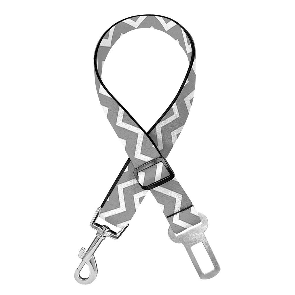 Grey And White Zigzag Pattern Print Dog Seat Belt