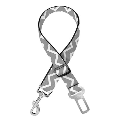 Grey And White Zigzag Pattern Print Dog Seat Belt