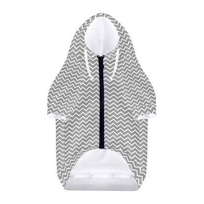 Grey And White Zigzag Pattern Print Dog Zip Up Hoodie