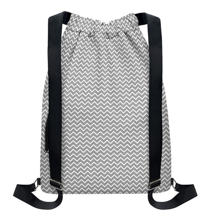 Grey And White Zigzag Pattern Print Drawstring Backpack