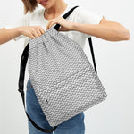 Grey And White Zigzag Pattern Print Drawstring Backpack