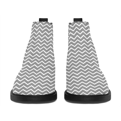 Grey And White Zigzag Pattern Print Flat Ankle Boots