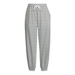 Grey And White Zigzag Pattern Print Fleece Lined Knit Pants