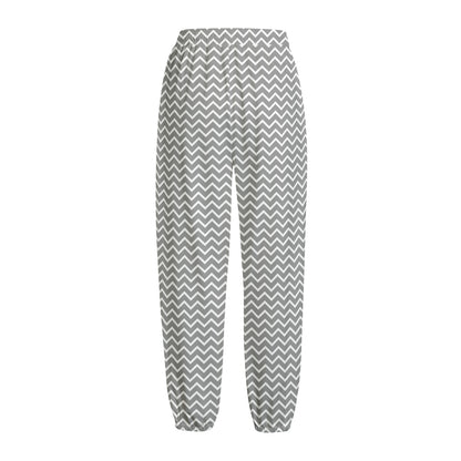 Grey And White Zigzag Pattern Print Fleece Lined Knit Pants