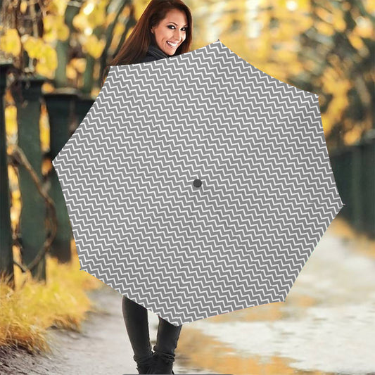 Grey And White Zigzag Pattern Print Foldable Umbrella
