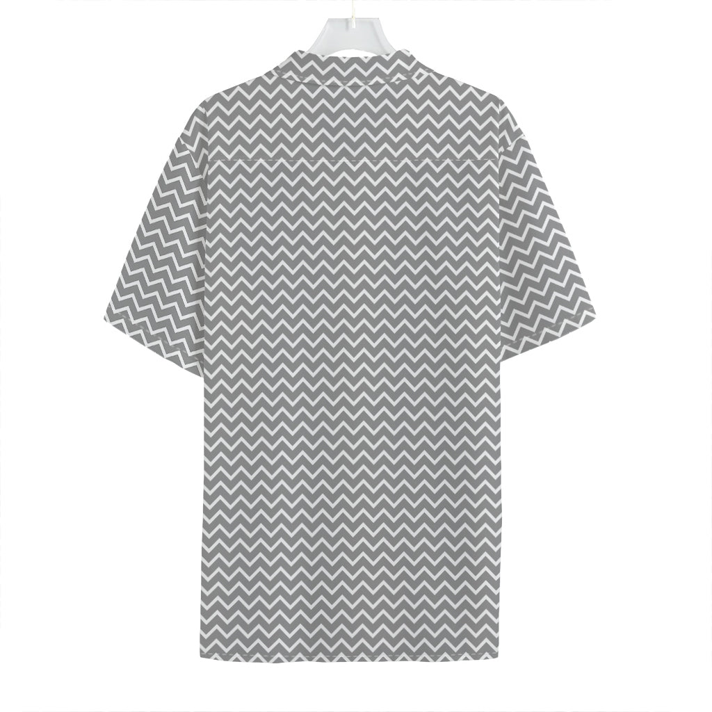 Grey And White Zigzag Pattern Print Hawaiian Shirt