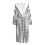 Grey And White Zigzag Pattern Print Hooded Bathrobe
