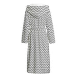 Grey And White Zigzag Pattern Print Hooded Bathrobe