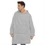 Grey And White Zigzag Pattern Print Hoodie Blanket