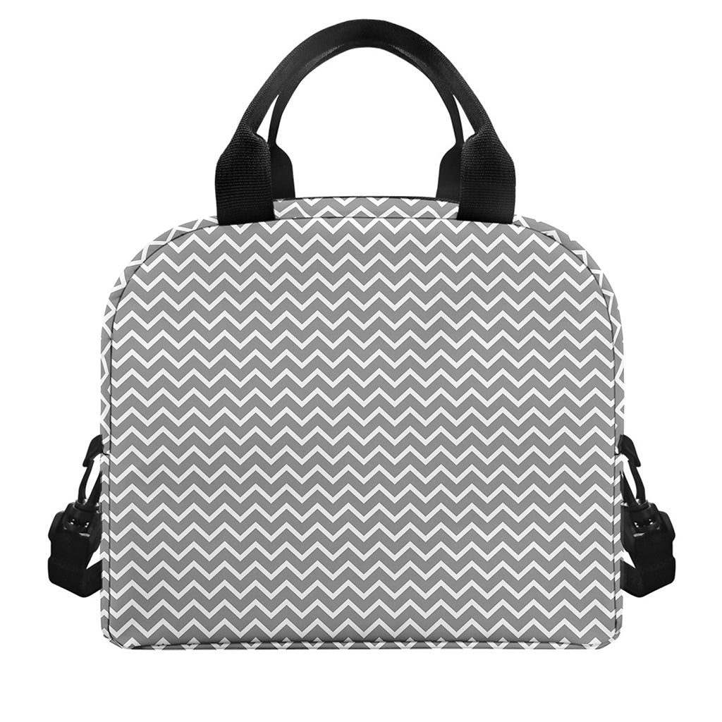 Grey And White Zigzag Pattern Print Insulated Lunch Bag