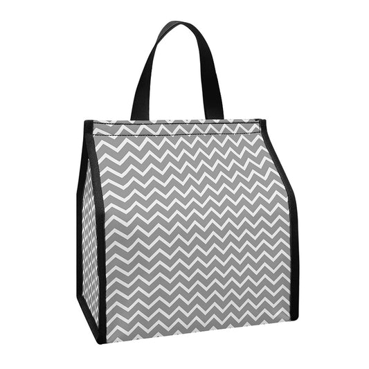 Grey And White Zigzag Pattern Print Insulated Lunch Tote