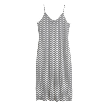 Grey And White Zigzag Pattern Print Jersey Midi Cami Dress